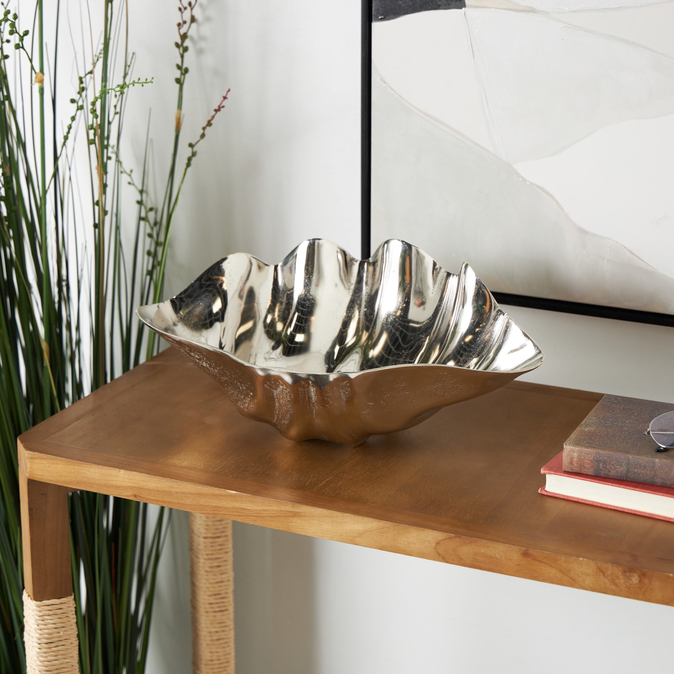 DecMode 11" Asymmetrical Textured Shell Aluminum Metal Decorative Bowl