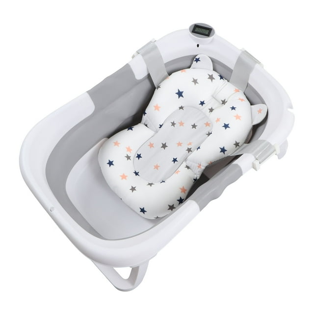 Bañera plegable para bebé, con almohadilla de suspensión antideslizante y orificio de drenaje para termómetro, color gris