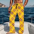 thumbnail image 6 of Ecqkame Mens Plaid Pajamas Pants Casual Loose Comfy Elastic Waist Pant Straight Lightweight Lounge Trousers with Pockets Yellow XXL, 6 of 9