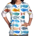 thumbnail image 3 of Snoarin Summer Plus Size Summer Tops for Women Tops Short Sleeve V-neck Tops Working Uniform Floral Print With Three Pockets Blouse Work Uniforms for Women on Clearance, 3 of 5