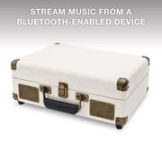 مشغل تسجيل حقيبة Victrola Venture Bluetooth المحمولة الحديثة في منتصف القرن مع قرص دوار ثلاثي السرعات ومكبرات صوت مدمجة | بلوط