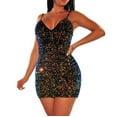 thumbnail image 2 of Ashirexll Womens Summer Dresses, Casual Dresses for Women, Fashion Sheer Sequin Long Sleeve Trim Mini Party Dress, 2 of 7
