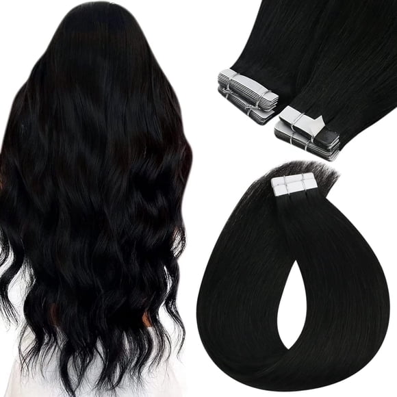 Sunny Hair Ruban dans Extensions de Cheveux Cheveux Humains Noir 22 Pouces Extensions de Cheveux Vrais Cheveux Humains Ruban dans Extensions Ruban Invisible dans Extensions de Cheveux Humains Cheveux Sans Couture Ext