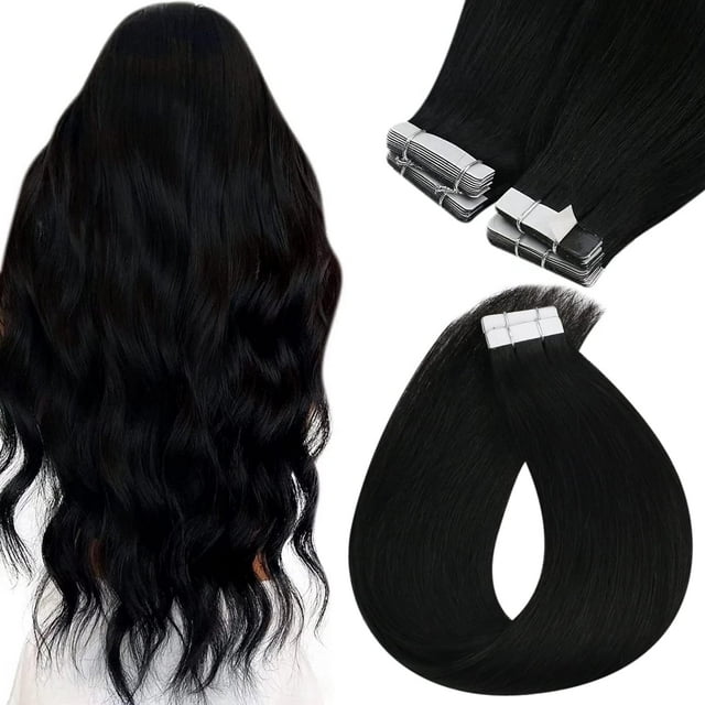 Sunny Hair Tape in Hair Extensions Human Hair Black 22 Inch Hair Extensions Real Human Hair Tape in Extensions Invisible Tape in Human Hair Extensions Seamless Hair Exte