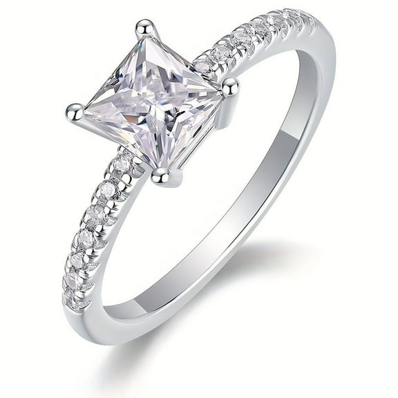Princess Cut 925 Sterling Silvery Luxury Design Moissanite Wedding Ring, Fashion Delicate Accessory For Wedding & Party, Idea Gift For Lover