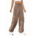 thumbnail image 3 of Cargo Joggers for Women Baggy Fleece Wide Leg Sweatpants Elastic High Waisted Fall Casual Hiking Pants Khaki S, 3 of 7