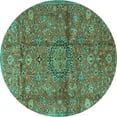 thumbnail image 1 of Ahgly Company Machine Washable Indoor Round Medallion Turquoise Blue Traditional Area Rugs, 3' Round, 1 of 4
