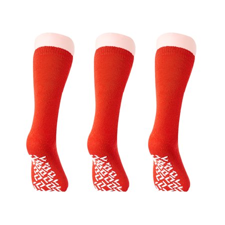 Personal Touch Top of the Line Hospital Non Skid Slipper Socks Ladies or Men s Colors 3 Pairs (Red XX-Large Mid-Calf)