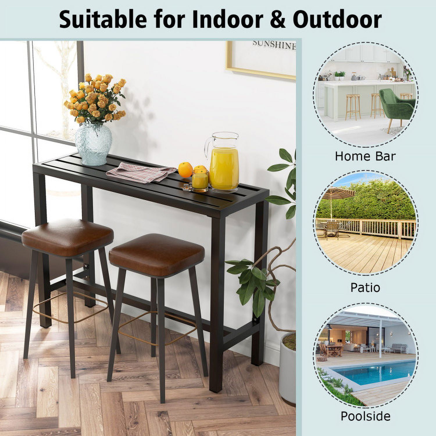 Aimee Lii Outdoor Bar Table with Waterproof Top and Heavy-duty Metal Frame, Outdoor Patio Furniture Aimee Lii Outdoor Bar Table with Waterproof Top and Heavy-duty Metal Frame, Outdoor Patio Furniture