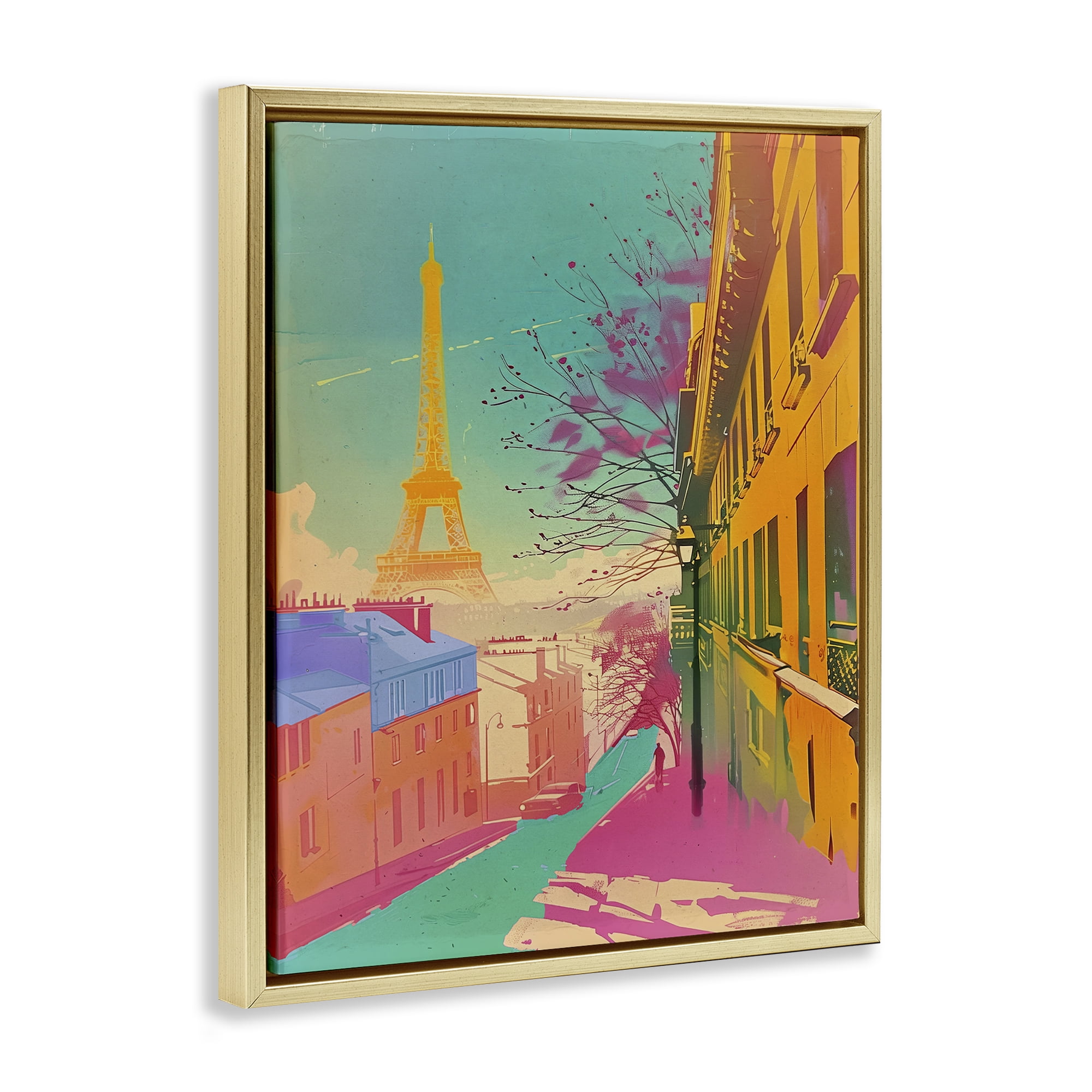 Stupell Industries Abstract Paris Tower Town & City Painting Gold Floater Framed Art Print Wall Art, 17 x 21
