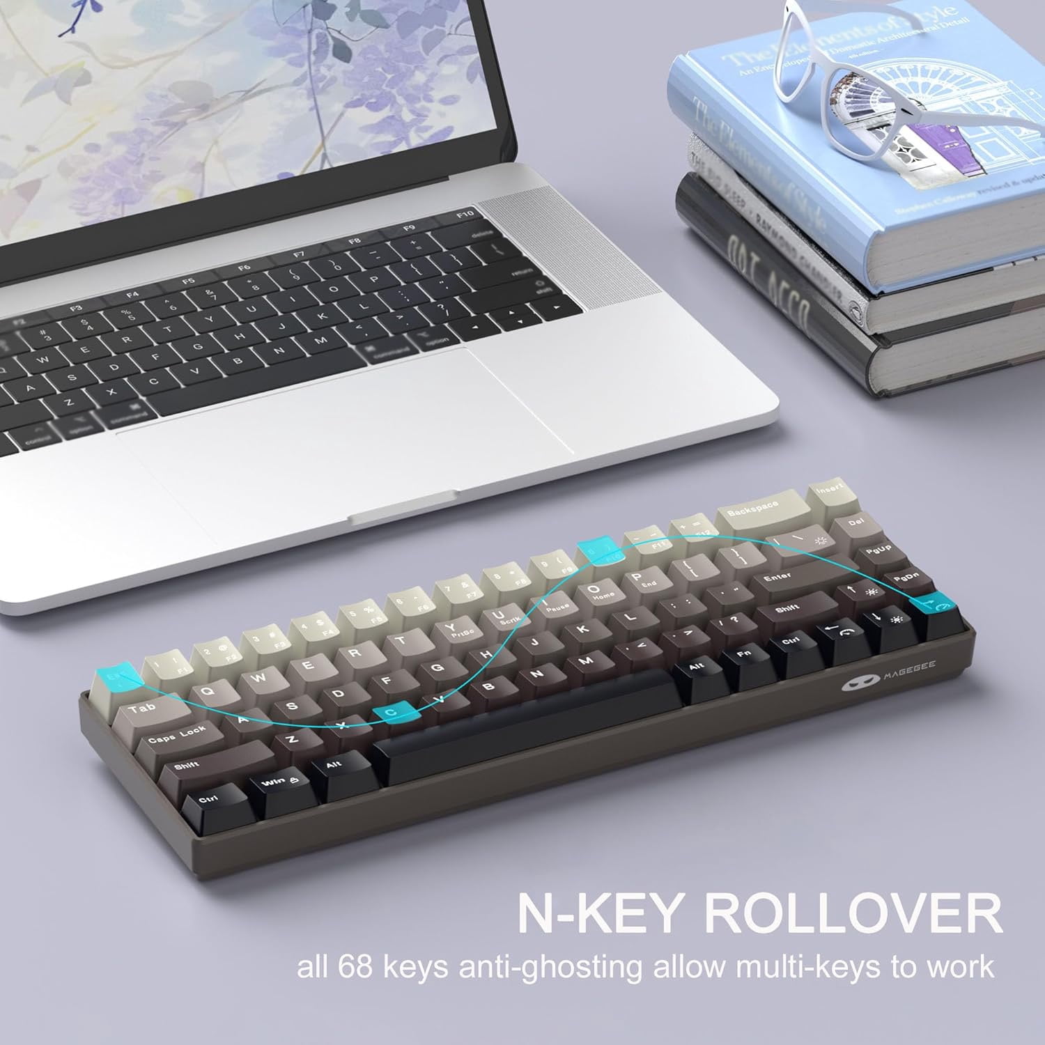 MageGee MK-Box 60% Gaming Keyboard German QWERTZ Layout, Hot-Swappable Compact Wired Mechanical RGB Keyboard with EVA Damping Foam, Ivory White Switch