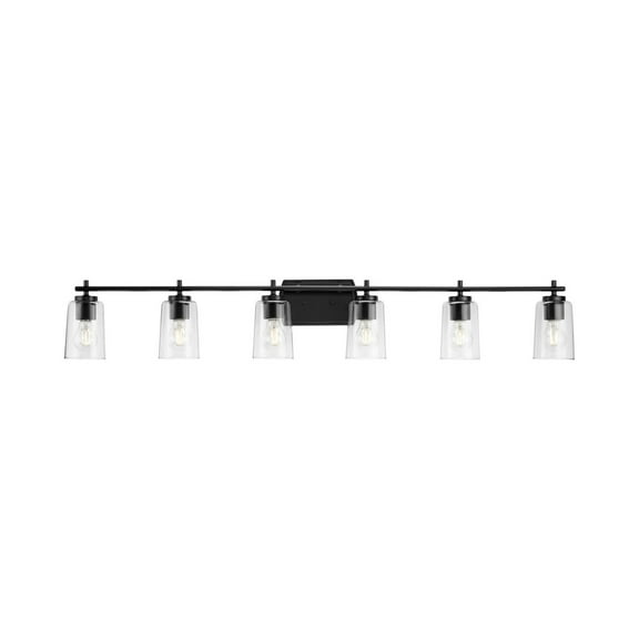 Adley Collection Six-Light New Traditional Matte Black Clear Glass Bath Vanity Light