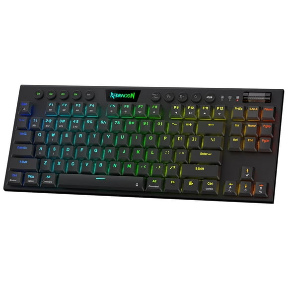 Redragon K621 Horus TKL Wireless RGB Mechanical Keyboard, 5.0 BT/2.4 Ghz/Wired Three Modes 80% Ultra-Thin Low Profile BT Keyboard w/Dedicated Media Control & Linear Red Switches, Black