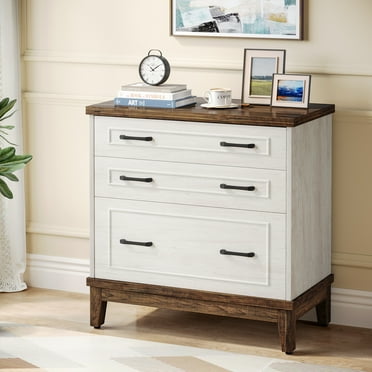 Tribesigns 3-Drawer File Cabinet, Lateral Filing Cabinet for A4/Letter/Legal Size, Wood Office Storage Cabinet Printer Stand for Home Office, Living Room, White and Walnut