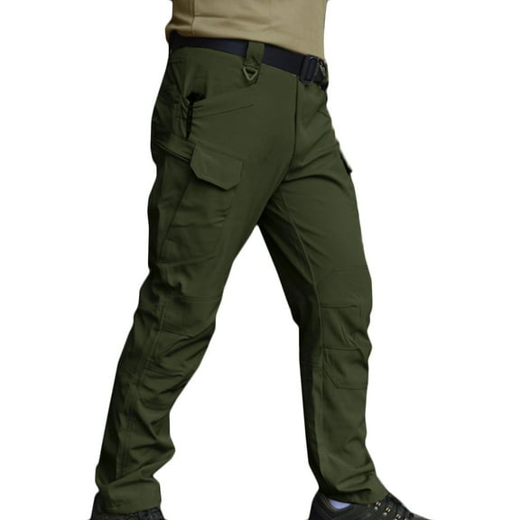 successthop Cargo pants for Mens and Big Mens Stretch Elastic Waist Hiking Pant with Pockets Waterproof Workwear Black
