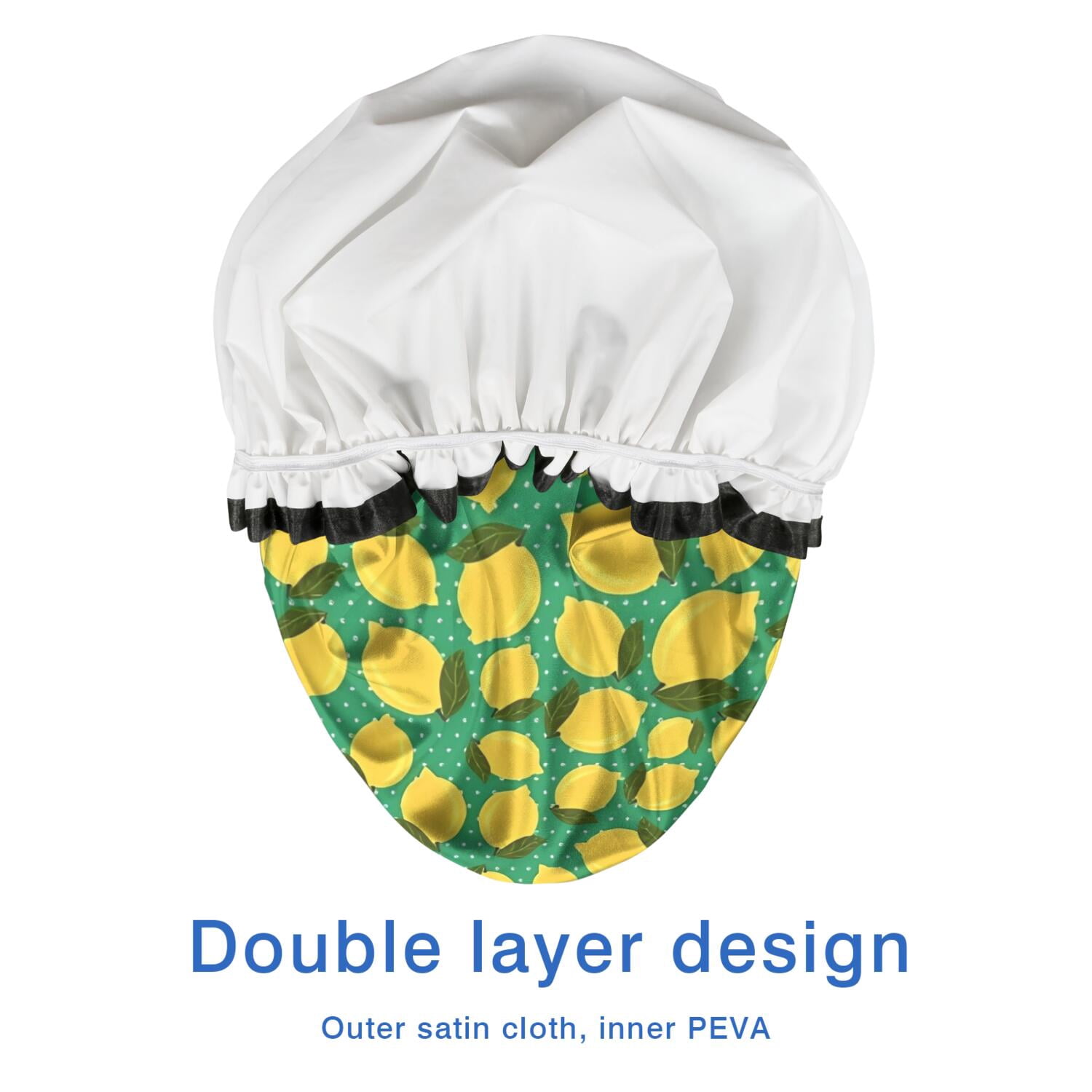 Shower Caps,Yellow Lemon Fruit Dots Green Pattern Waterproof Shower Cap for Women 4 Pieces,Double Reusable Hair Cover for Shower PEVA Elastic Stretch Hem