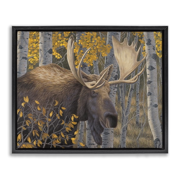 Stupell Industries Farmhouse Moose in Fall Foliage Black Floating Frame Canvas Art, 21 x 17, by Jeff Hoff