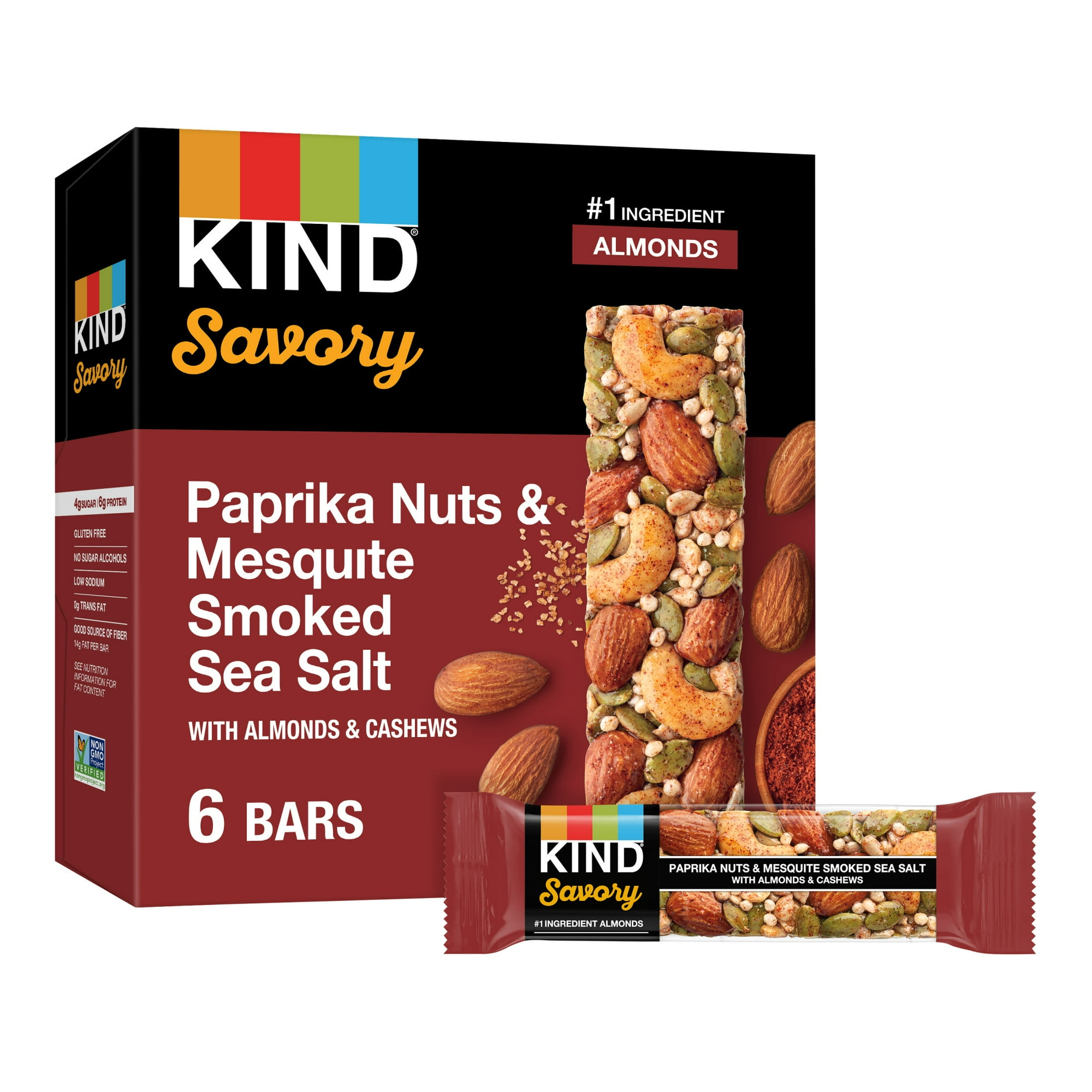 KIND Savory Nut Bars, Paprika Nuts & Mesquite Smoked Sea Salt, 8.4oz Box 6 Bars