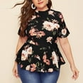 thumbnail image 6 of Fesfesfes Plus Size Tops for Women Short Sleeve Tops Crewneck Tummy Control Ruffle Hem T-shirt Casual Floral Printed Graphic Tees Leisure Blouse Tops, 6 of 7