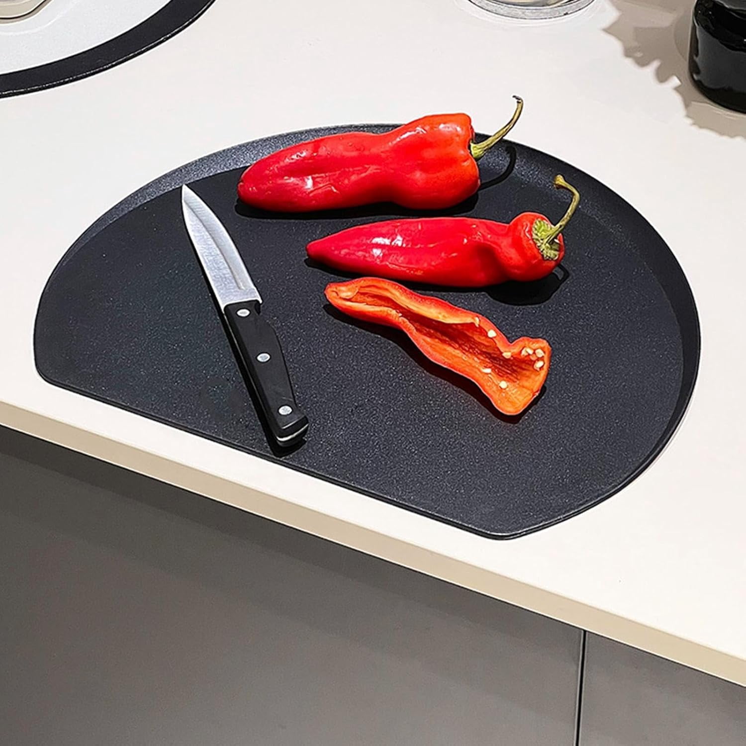 Round TPU Cutting Board for Kitchen, Semi-Circle Anti-Slip Chopping Mat, Scratch Resistant & Heat Safe Flexible Prep Surface for Kids & Adults (k)