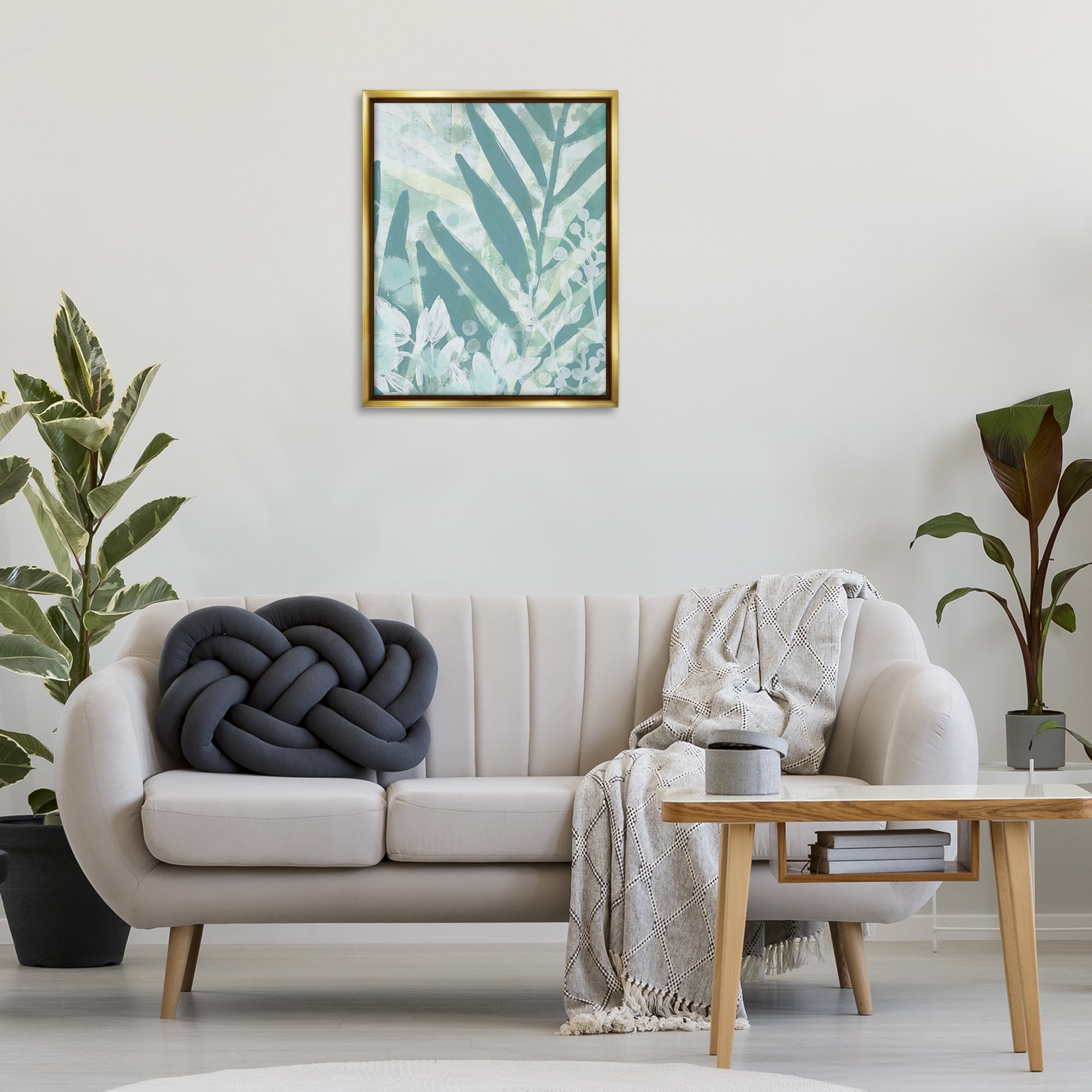 Stupell Industries Modern Splatter Palms Botanical & Floral Painting Gold Floater Framed Art Print Wall Art, 25 x 31