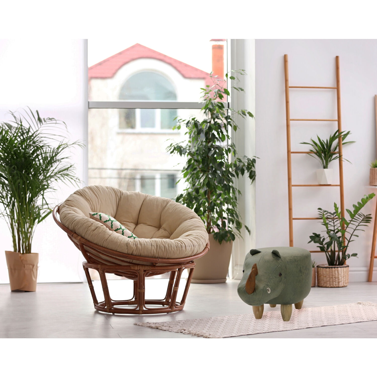 Critter Sitters 14-In. Seat Height Green Rhino Animal Shape Fabric Ottoman