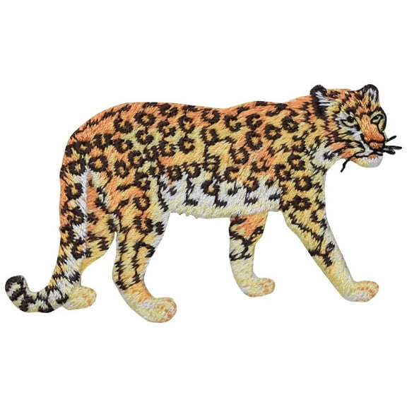 Leopard - Natural - Full Body - Walking Right - Iron on Applique/Embroidered Patch