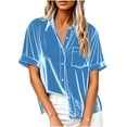 thumbnail image 2 of Penkiiy Luxurious Velour Button Down Shirt for Women - Trendy Short Sleeve Comfort Top, 2 of 6