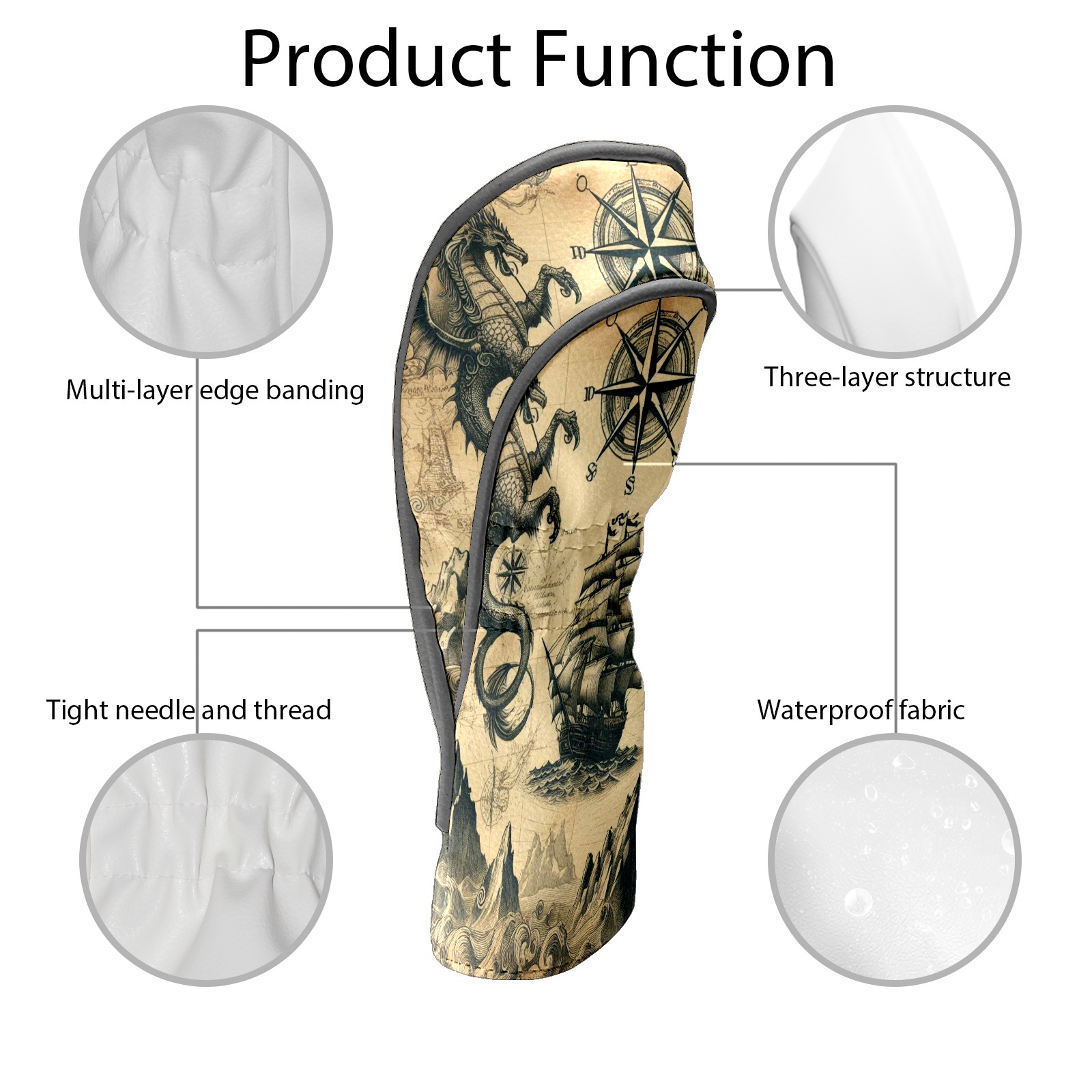 Golf Club Covers, Brown Sailing Beasts Premium PU Leather Driver Hybrid Putter Head Covers with Velvet Lining, Waterproof Golf Gifts for Men Women