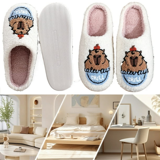 Pantuflas Peludas Suaves Con Punta Cerrada Felpa Capibara Lindas para El Invierno