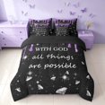 thumbnail image 3 of Homewish Glitter Ice Cream Drip Twin Bedding for Girls, With God All Things Are Possible Print Bedding Comforter Set, Purple Black, Black Reversible, 7pcs, 3 of 7