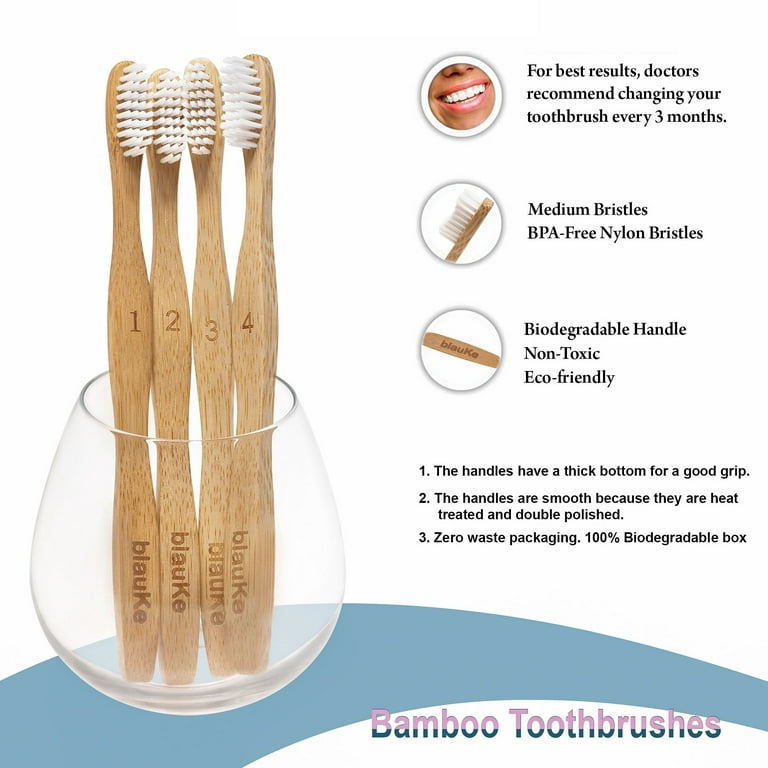Sea Turtle Bamboo Toothbrushes - 4 Pack for Adults