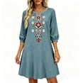 thumbnail image 2 of Womens Dresses Sawvnm Women's Boho Embroidered Tunic Dress V Neck 3/4 Sleeve Casual Loose Mini Dress For Summer Beach, 2 of 6