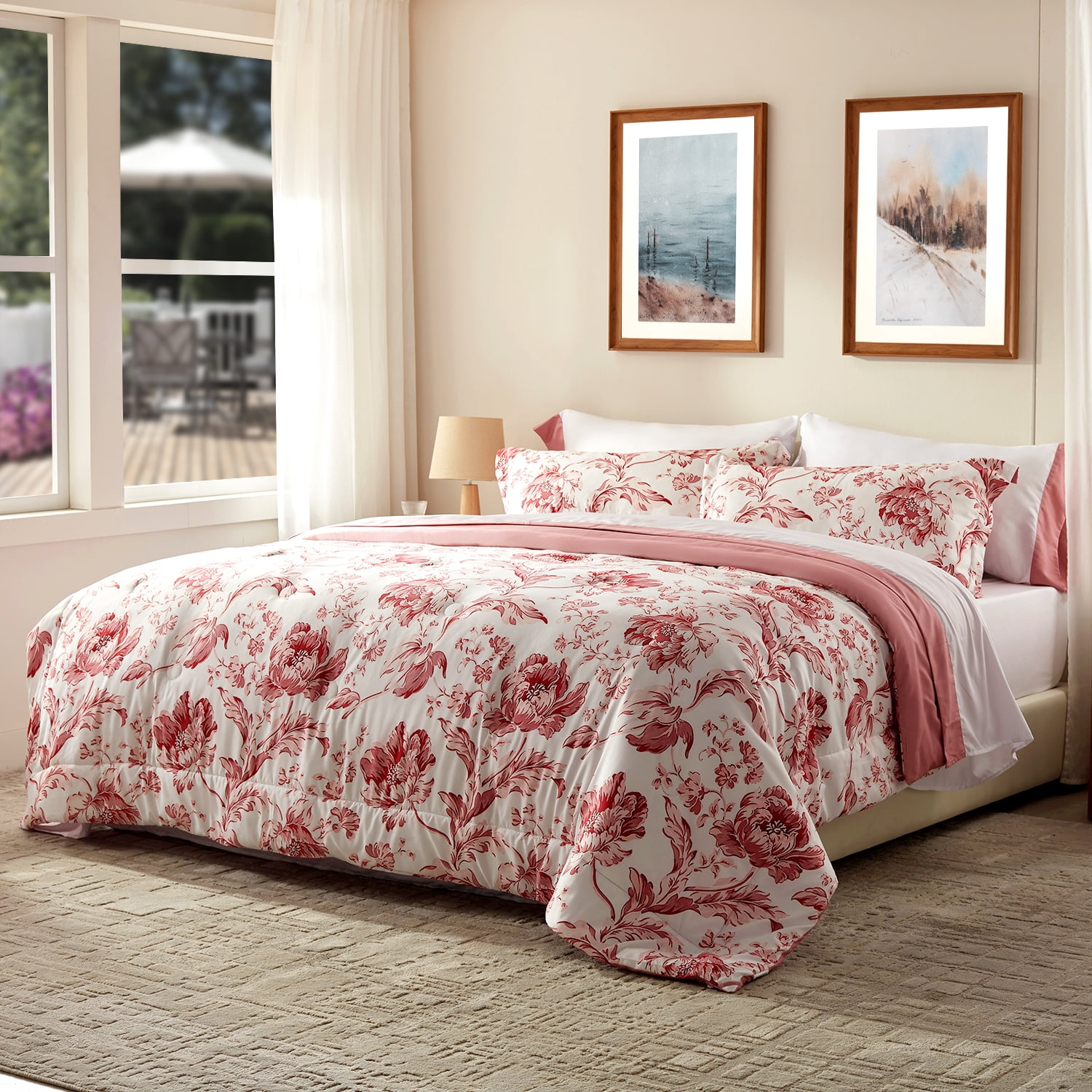 Bedtreat Twin Comforter Sets,5-Pieces Reversible Bedding Sets,Bed in a Bag with Comforter,Flat Sheet and Fitted Sheet,Pillowcase & Sham,Lisse,Mauveglow