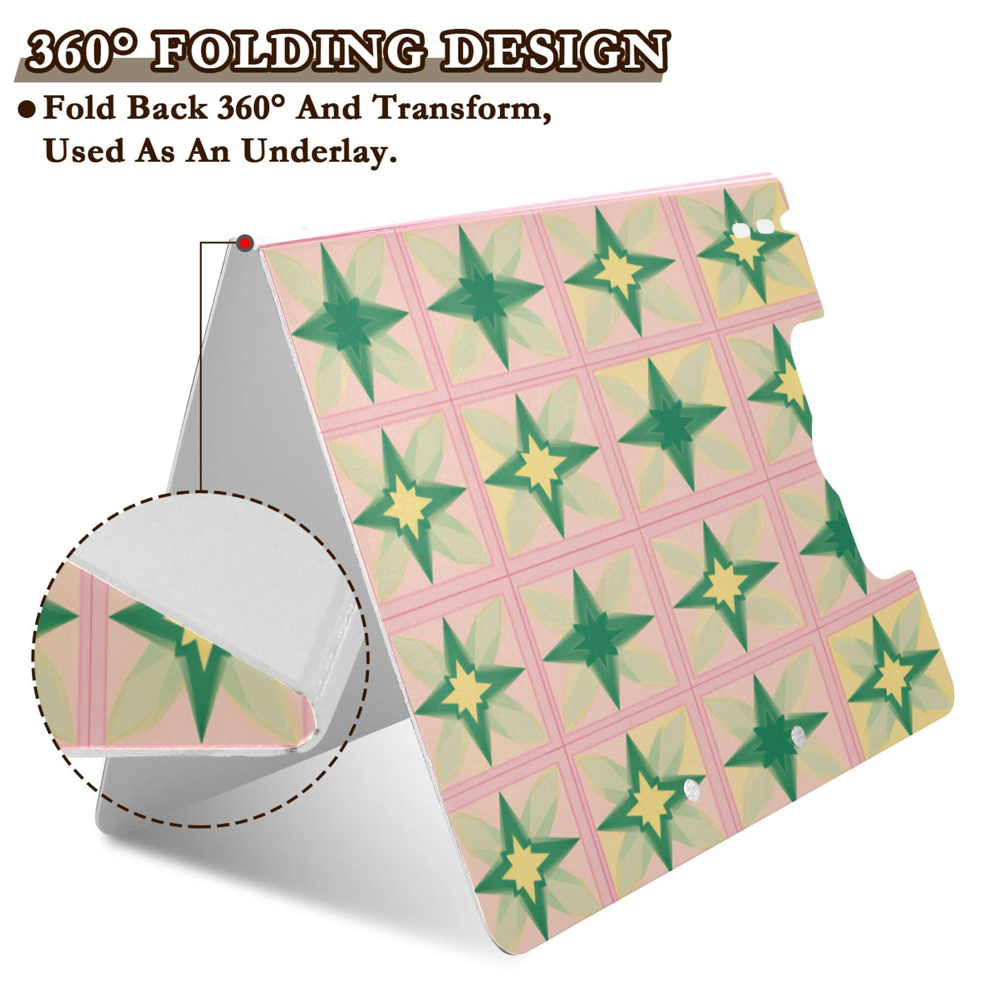 FORMRS A4 Clipboard Folder with Pen Holder Horizontal Foldable School Office Binder, Green Symmetrical Stars