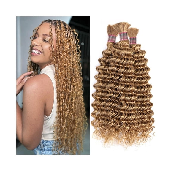 Deep Wave Bulk Human Hair for Braiding 27# Blonde No Weft Brazilian Remy Hair Extensions for Boho Braids