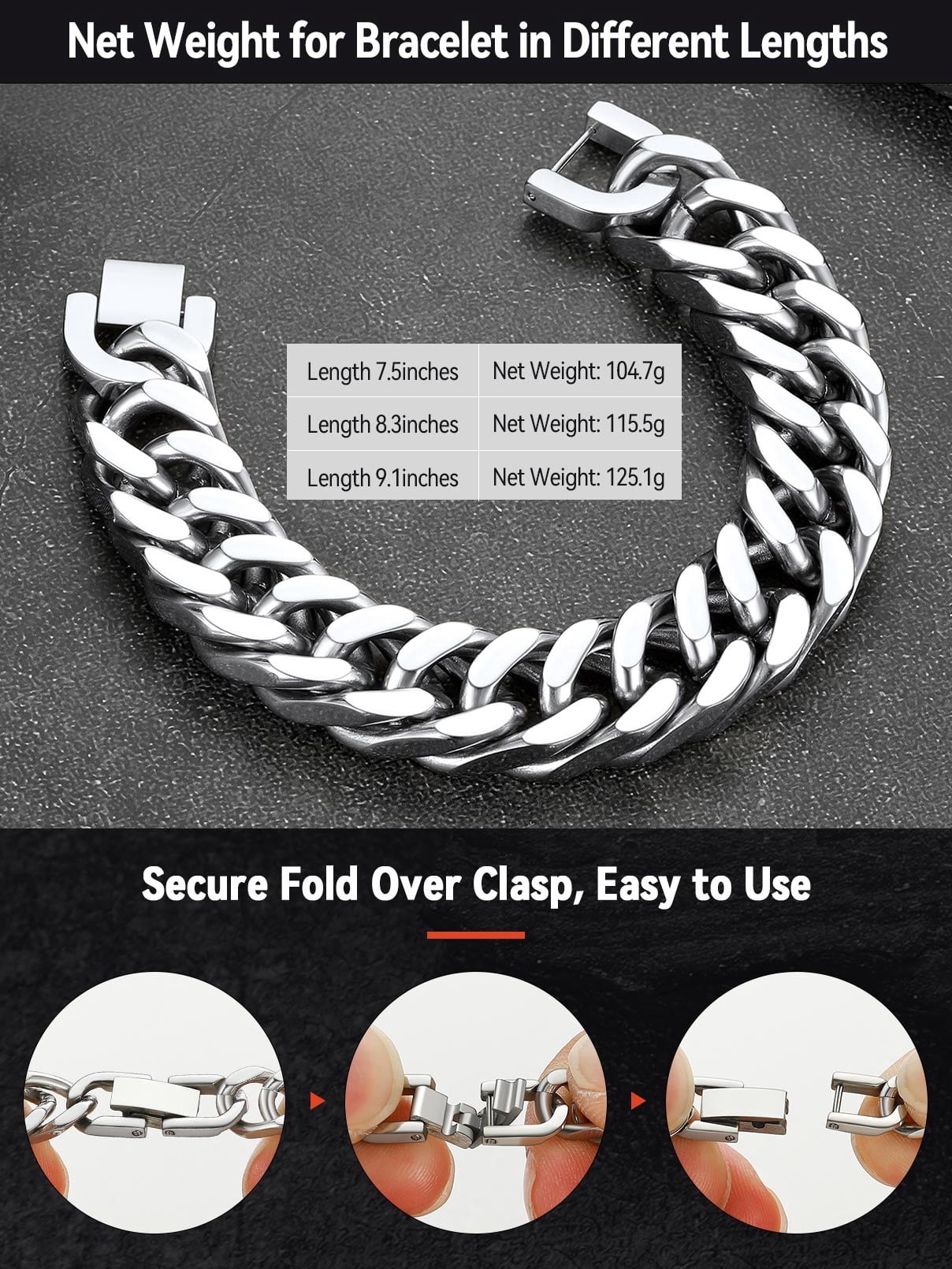 FaithHeart Cuban Curb Link Bracelets for Men, Stainless Steel Chain Wrist Bracelets Hip Hop Jewelry Gifts for Son Boyfriend Father's Day Christmas 17MM Width