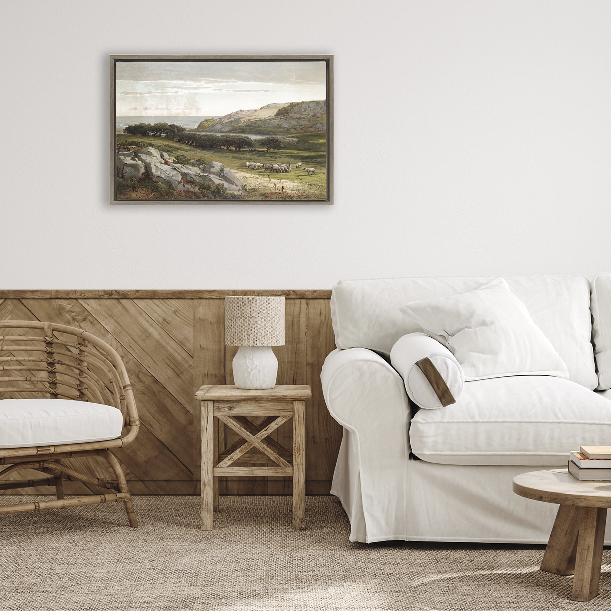 Stupell Industries Sheep in Passionate Landscape Brown Framed Floater Canvas Wall Art, design by Lula Bijoux & co.