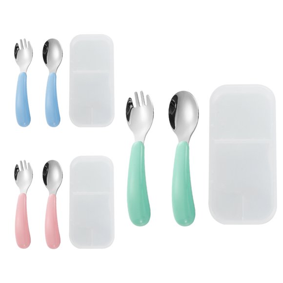 Toddler Utensils, 3 Forks & 3 Spoons, Stainless Steel & Food Grade Silicone, Thick Easy-Grip Handles, Length For New Self Feeders, Gentle On Gums & Teeth, Dishwasher Safe