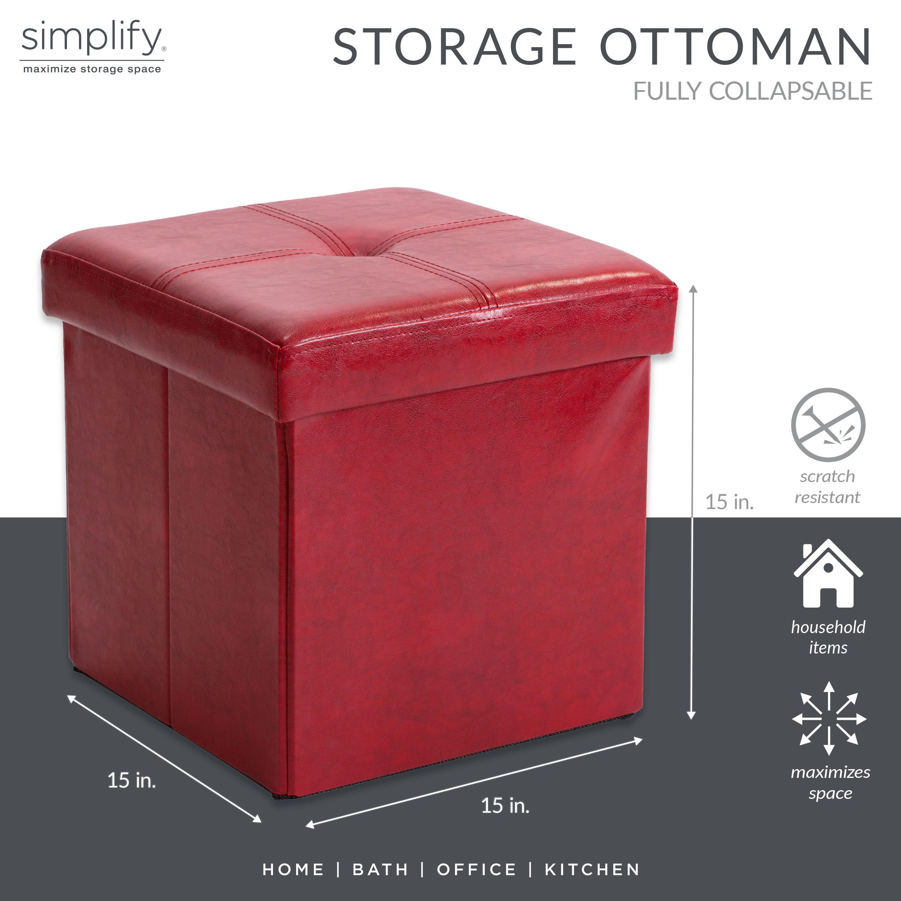 Simplify Faux Leather Folding Storage Ottoman Cube in Red