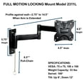 thumbnail image 3 of Master Mounts Locking RV TV Mount, Lockable with Chain Release, 2311l Full Motion Perfect for RVs, Campers, Trucks; Articulating Arm Tilts, Swivels Fits Screens up to 42" and 33 Pounds, 3 of 6