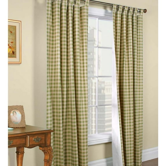 Plow & Hearth 54"L x 80"W Thermalogic Check Tab-Top Curtain Pair, in Sage