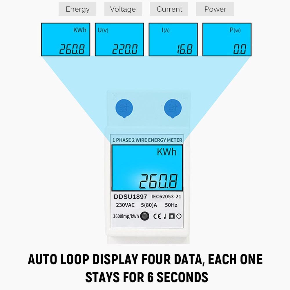 Digital Electric Energy Meter Single Phase DIN Rail Electricity Meter One Phase Two Wire Multifunction Electrical Meter