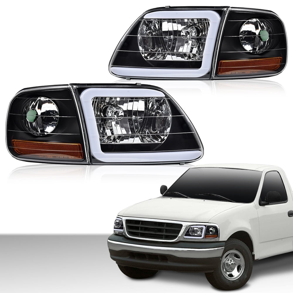 PIT66 LED DRL Headlights & Corner Lights Black Fit for F-150 Expedition 1997-2004