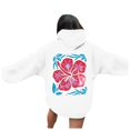 thumbnail image 3 of Arlun Womens Cute Pink Flower Hoodies Preppy Hawaiian Graphic Long Sleeve Drawstring Sweatshirts Y2k Loose Comfort Casual Fall Winter Pullover Tops with Pocket 1-White XL, 3 of 6