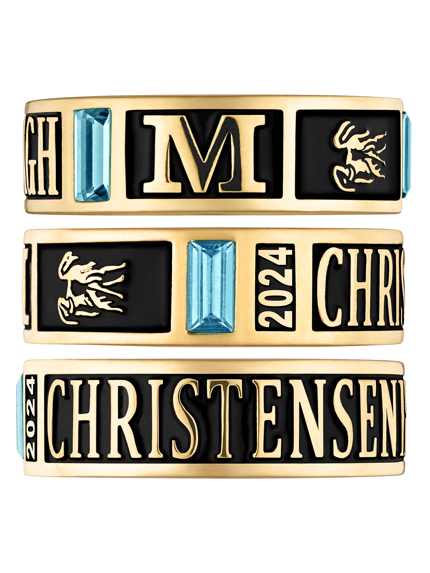 Order Now for 2025 Graduation, Freestyle Women's' 14K Gold Plated Decorated Band Class Ring, Personalized, High School or College Graduation