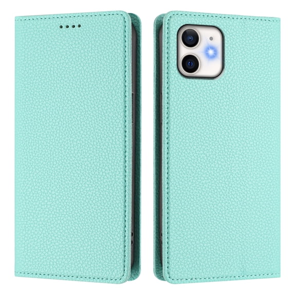 Magnetic Flip Wallet Case for iPhone 12-12 PRO,Compatible Card Holder with RFID Protection Built-in Stand TPU   PU Leather Phone Cover, Mint green
