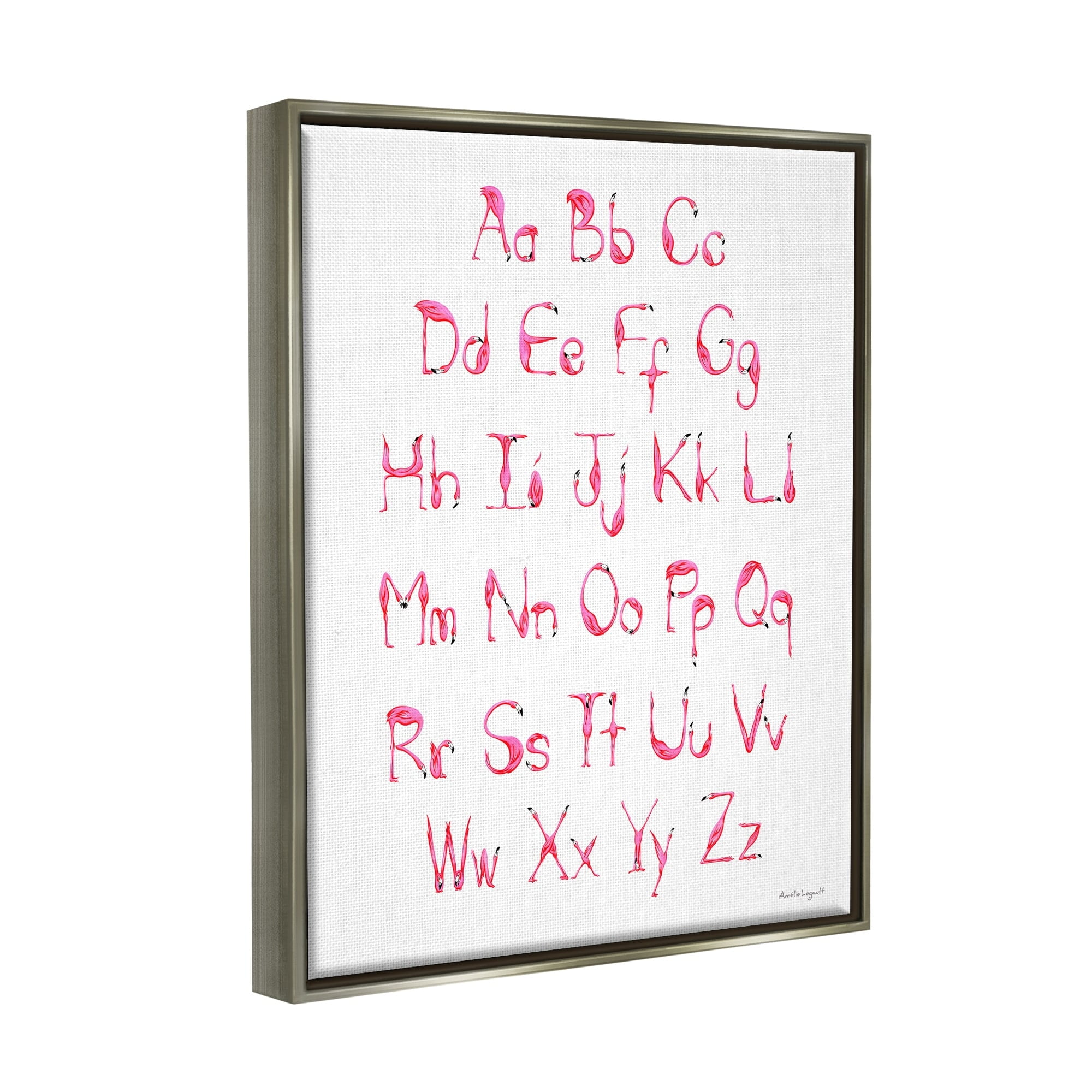 Stupell Industries Flamingo Shaped Letters Alphabet Pink Typography Design Graphic Art Luster Gray Floating Framed Canvas Print Wall Art, Design by Amelie Legault