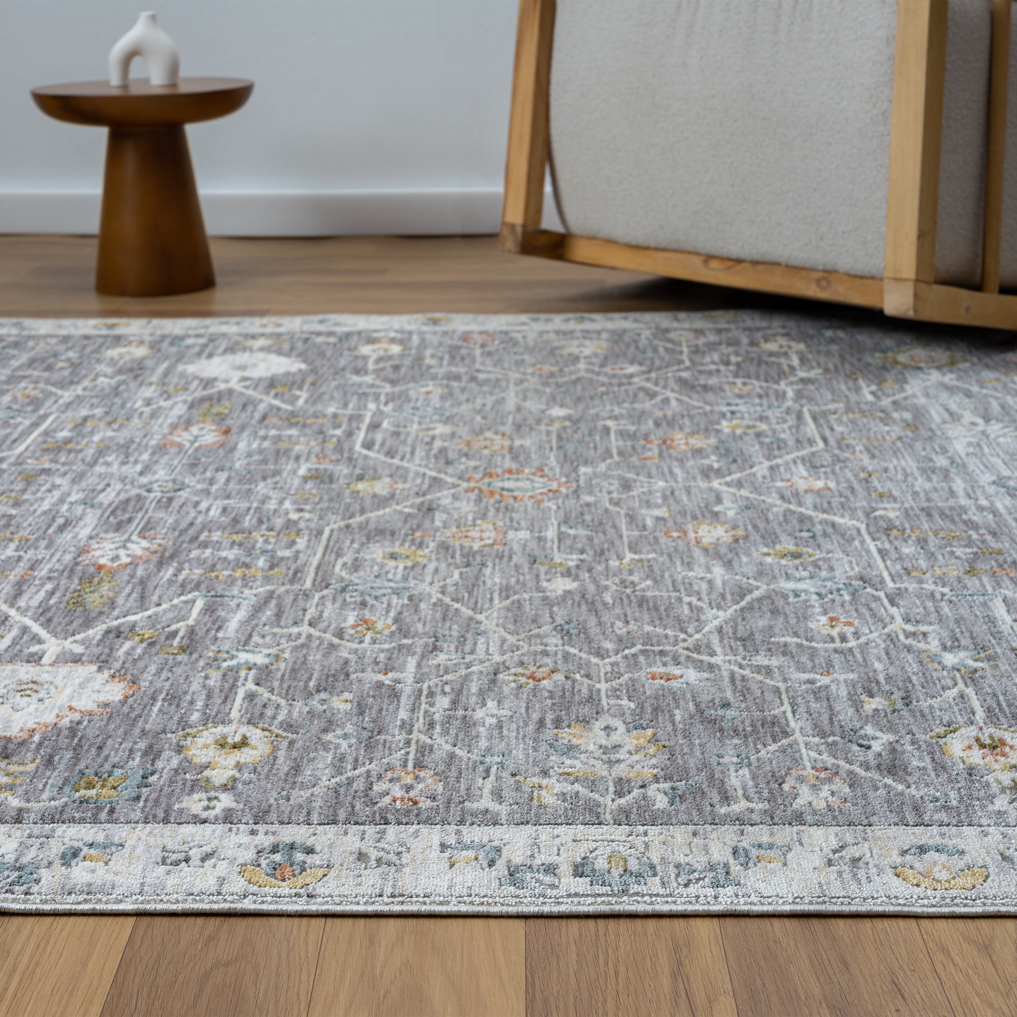 LR Home Alison Roy Bordered Floral Indoor Polyester Area Rug, Gray/Ivory, 9' x 12'