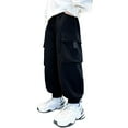 thumbnail image 3 of Girls Cargo Pants Fashion Cargo Jogger Pants Elastic High Waisted Black Cargo Pants with Pockets Kids Clothes Girls Size 11-12 Years, 3 of 9